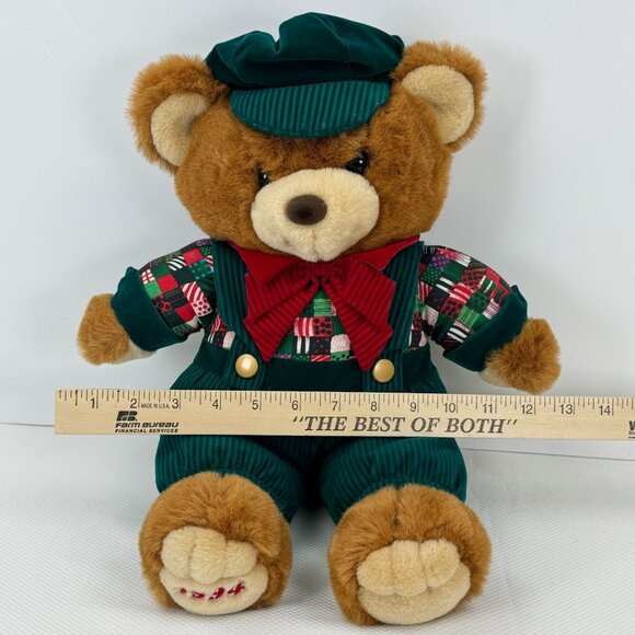 Vintage 1994 Kmart Teddy Bear Lane Christmas Bear Holiday Overalls Hat Bow 18" - Picture 11 of 13